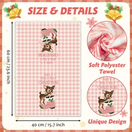 TirEurt 5Pcs Christmas Pink Kitchen Towel Set Retro Pink Dishcloth Decorative Dish Towels Set Absorbent Dish Tea Towel Bar Hand Dishcloth Kitchen Holiday Decorations Gift for Hostess Women