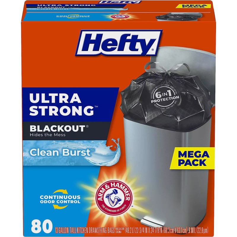 Hefty Ultra Strong Tall Kitchen Trash Bags, Clean Burst, 13