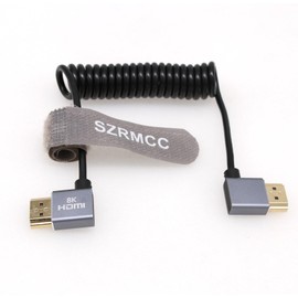 SZRMCC 8k HDMI 2.1 Cable HDMI to HDMI Male Spiral Cable High Speed Soft Cable for So-ny-Canon DSLR Camera Atomos Port Keys (Grey Spiral Cable, Left HDMI Right HDMI)