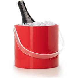 Mr. Ice Bucket By Stephanie Imports Hand Made In USA Red Double Walled 3-Quart Insulated Ice Bucket With Clear Lucite Lid and Handle