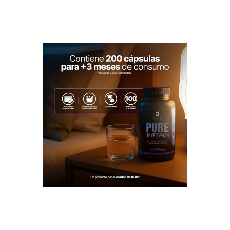 B Life Triptófano Puro | 200 Cápsulas de 500 mg