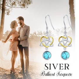 Celtic Knot Earrings Teardrop Turquoise Dangle Drop Heart-shaped Earring 925 Sterling Silver Jewellery Gifts for Women Girls