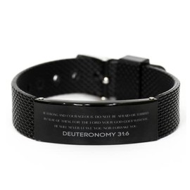 Deuteronomy 31:6 Christian Black Shark Mesh Bracelet Gifts, Faith Message Prayer Deuteronomy 31:6 Religious Bracelets for Women Men Deuteronomy 31:6 Bible Verse Inspirational Mantra Adjustable