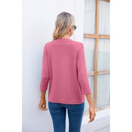 Bettysays Women's 3/4 Sleeve Open Front Cropped Cardigan Sweater Elegant Shrugs for Women (Large,Coral Pink)