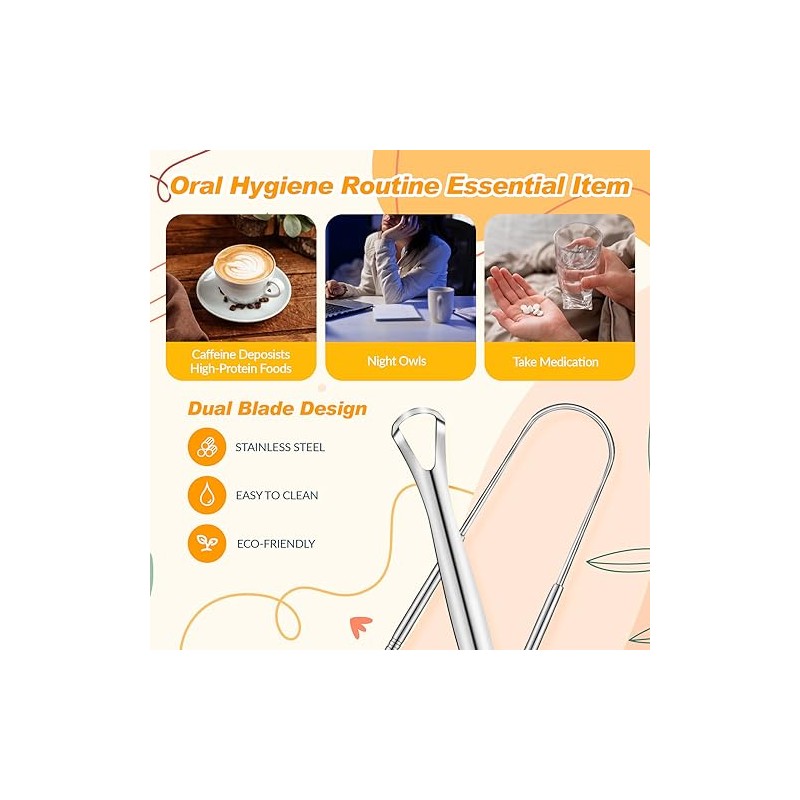 Esquirla Limpiador de Lengua Acero Inoxidable, Raspadores de Lengua Reutilizable