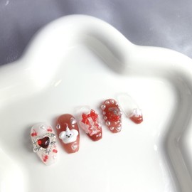 [Premium Handmade Nails] Cherry Bonbon Eau Chocolat - Coffin Egg / [프리미엄 수제 네일] 체리 봉봉 오 쇼콜라 - 코핀에그