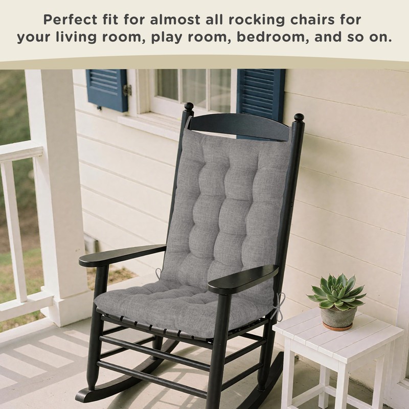 AddGrace Rocking Chair Cushions Indoor with Ties 21x17/17x17 Light Grey