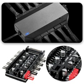 EMSea 10-Way Fan Hub PWM PC Controller Board 12 V SATA for Power Supply with 10 4-Pin Connectors and PWM Connection Cable