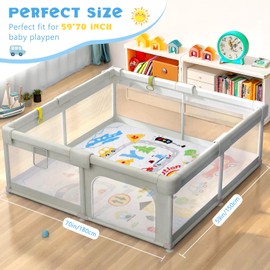 Baby Play Mat for Floor 59 * 71 inch, Extra Thick Soft Cushioning Foam Mat for Kids, Non Slip & Washable Crawling Mat for Toddler, Padded Play Mat for Baby Tummy Time