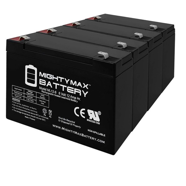 Mighty Max Battery 6V 12AH F2 SLA Replacement Battery for Genuine WKA6-10F - 4 Pack Brand Product