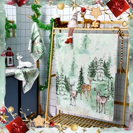 Preboun 3 Pack Winter Bathroom Towels Set Christmas Wonderland Hand Towels for Bathroom Christmas Trees Bath Towels Snowflakes Dish Towels Reindeer Washcloth for Bathroom Kitchen Hotel Beach Gym Spa