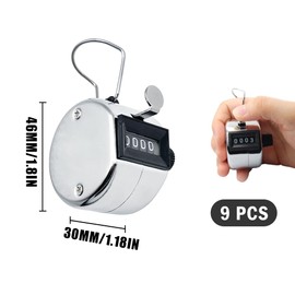 Anlising 9PCS Hand Tally Counter, 4-Digit Clicker Counter, Manual Mechanical Counter, Hand Held Clicker Counter, Hand Held Clicker Counter, 4 Digit Manual Counters,for Counting,Coaching,Golf (Silver)