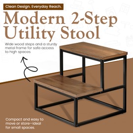 Kings Brand Furniture – 2-Step Wooden Step Stool with Heavy-Duty Steel Frame – for Adults & Kids – 500 lb Load Capacity – Bedside Foot Stool for High Beds, Kitchen & RV – Walnut Finish