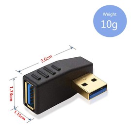 Samcos USB 3.0 Adapter, L-Shaped, Type A, Type A, Male to Type A Female, 90 Degree Right Angle, Converter, USB Connector, Left and Right Facing [Set of 2]