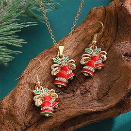 Cubahop Christmas Bell Snowman Christmas Tree Necklace and Earrings Set Christmas Jewelry Accessories for Women (A)