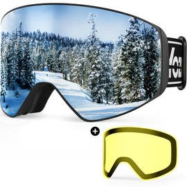YOZISS Ski/Snowboard Goggles, Snow Goggles Magnetic with Interchangeable Lens, OTG Anti Fog UV400 Protection, for Men & Women Skiing Snowmobile (with Magnetic Lens Silver vlt 11%)
