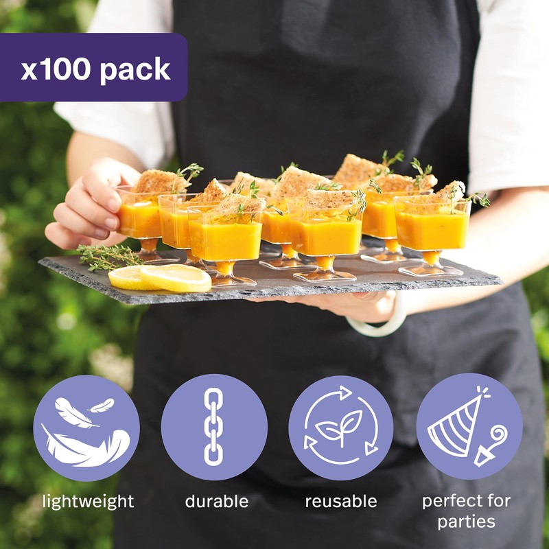 MATANA - 100 Small Plastic Dessert Cups 60ml, Square Clear