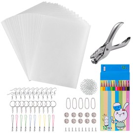 Heat Shrink Plastic Sheets Keychain Kit, 188Pcs Shrinky Dink Sheets Shrinky Dink Paper Shrink Art Kits for Kids Including 20Pcs Shrink Paper Sheets, Hole Punch, Pencils, Keychains for Crafts