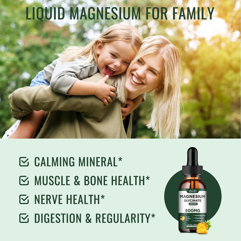 (2 Pack) Magnesium Glycinate Supplement, Magnesium Liquid Drops with Magnesium