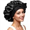 RosyReeds Satin Bonnet for Sleeping Women with Tie Band (Black)