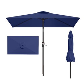 Patio Kingdom 6.5' x 10' Rectangular Patio Umbrella Large Outdoor Market Umbrella w/UV Protection, Push Button Tilt and Crank Lift, Rectangle Table Umbrella for Garden, Deck, Pool, Patio, Navy Blue
