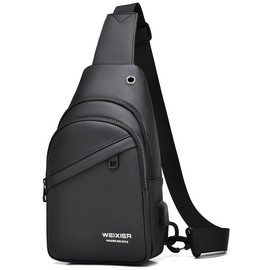 Hjkiopc Chest Bag Sling Bag Men's Small Shoulder Bag Outdoor Waterproof Casual Men's Bag Lightweight Strap Bag for Work Travel Hiking Everyday etc., C-black, Simple style