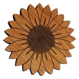 Sunflower Trivet - Hand Crafted in The USA From Solid Cherry Hardwood (7.5 Inch Trivet)