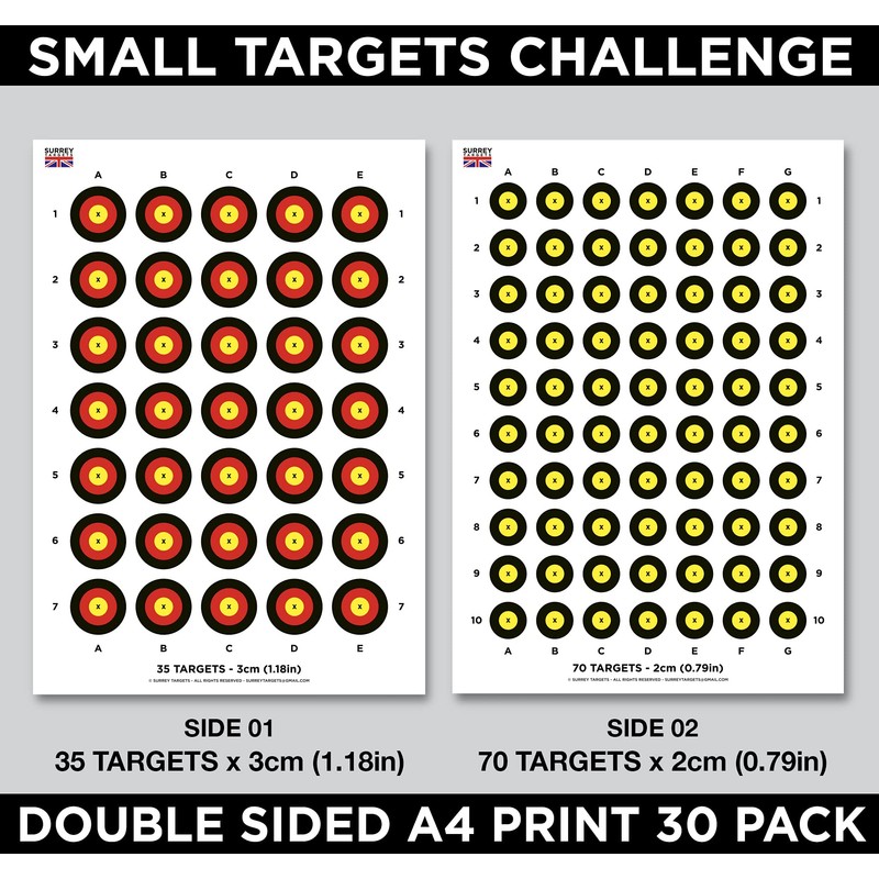 Surrey Targets 3cm & 2cm Shooting Targets A4 Sheets Airsoft