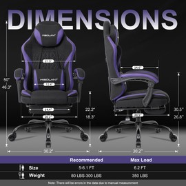 Misolant Gaming Chair, Fabric Gamer Chair with footrest for Adults, High Back Ergonomic Computer Game Chair with Adjustable Headrest and Massage Lumbar Support, 90-155° Recline Free, Purple