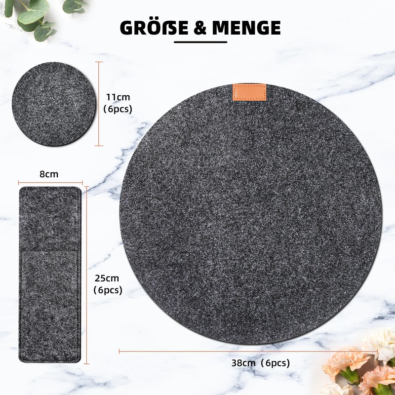 Tischset aus Filz 18er Set, 6 Tischsets Abwaschbar Platzsets rutschfest
