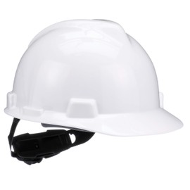MSA 475358 V-Gard Cap Style Safety Hard Hat With Fas-Trac III Ratchet Suspension | Polyethylene Shell, Superior Impact Protection, Self Adjusting Crown-Straps - Standard Size in White