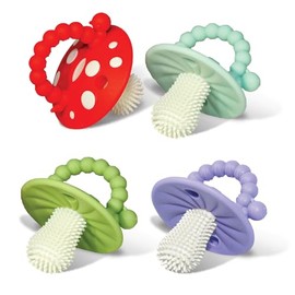 RaZbaby - Mordedor de silicona suave para bebés y bebés de 3 M+ con cerdas de masaje para aliviar la dentición, alivia el dolor de encías, manos libre