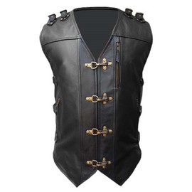 Olly And Ally MENS REAL COW LEATHER BLACK HEAVY DUTY MOTORCYCLE BIKER STYLE VEST WAISTCOAT-(B24) X-Large