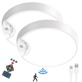 TOOWELL Rechargeable Motion Sensor Light with Remote, Battery Operated Ceiling Light 8000mAh, Wireless Motion Activated Light Indoor for Closets Shower Pantry Stairs Hallway 2 Pack