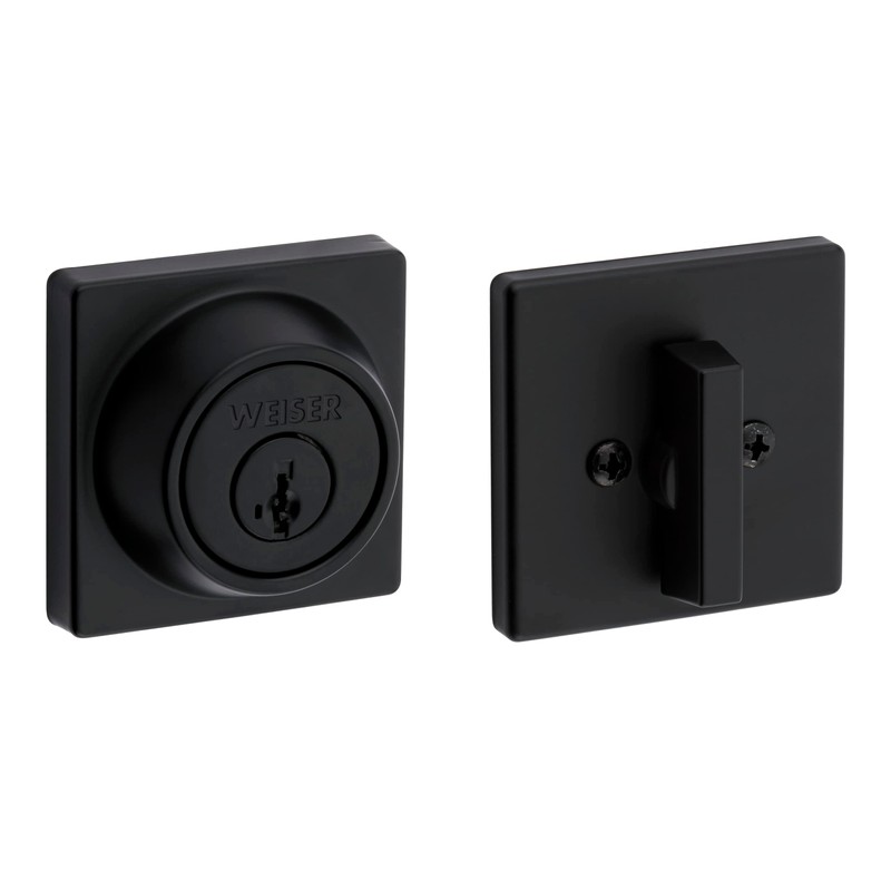 Weiser Elements Matte Black Square Deadbolt Lock, ANSI/BHMA Grade 3