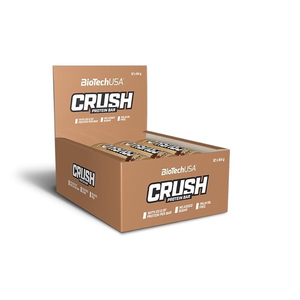 BioTechUSA Crush Bar High Protein Bar with Crispy Chocolate Coating and No Added Sugar, 12 x 64 g, Cookies & Cream
