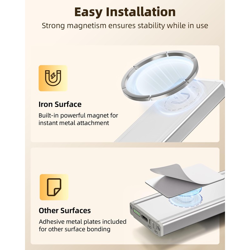 EZVALO Under Cabinet Lighting Wireless, 8'' 1800mAh Rechargeable Closet Light,