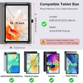 DLveer Universal Case for Teclast P50/Teclast M50/T45HD/T50/Blackview Tab90 WiFi 11 Inch/Honor Pad X8a, Rotating PU Leather Multi-Angle Stand Case for Tablet 10 Inch/10.4/10.5/11 Inch, Black