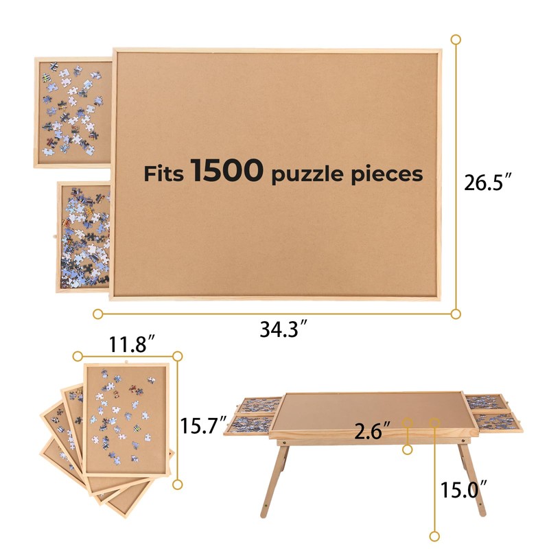 Yacona Puzzle Board 1500 Pieces,34.3”x 26” Jigsaw Puzzle Table with