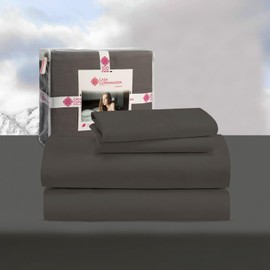 CASA COPENHAGEN® Luxuria 4Pcs Queen Sheet Set- Designed in Denmark, 100% AirCool Cotton Bed Sheets, Includes 1 Flat Sheet, 1 Deep Pocket Fitted Sheet & 2 Pillowcase Set of 4- Dark Grey