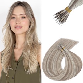 SEGOHAIR Nano Ring Hair Extensions, Nano Bead Human Hair Extensions for Women, Highlight, Add Volume and Length, 1g/stand 50g/pack, 22 Inches, Golden Brown Mix Bleach Blonde