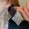 Xerling Silver Mesh Grid Sequins Dangle Drop Earrings Lightweight Statement