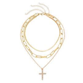 Gaodercha Layered Cross Halskette für Frauen Dainty Layered Gold Plated Cross Halskette Cubic Zirkonia Cross Anhänger Layering Paper Clip Chain Link Halskette für Frauen Trendy Faith Jewelry Geschenk