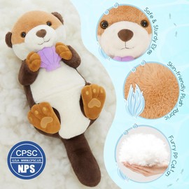 MorisMos Sea Otter Stuffed Animal with Babies,23.6'' Big Mommy Stuffed Otter with 3 Baby Otter Plush Toys & Plush Seashell, Boy Girl Otter Toys for Kids 3-5 Birthday Decor