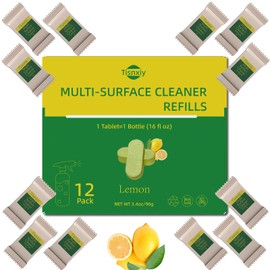 Tisnxiy Multi-Surface Cleaner Refill Tablets - 12 Count- 192 fl oz total (12x 16 fl oz) - All Purpose Cleaner Refill Tablets - For household and kitchen spray cleaners - Fresh Lemon Scent