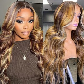 Silaiya Ombre Lace Front Wig Human Hair 13x4 HD Transparent Honey Blonde Lace Front Wigs Human Hair 180% Density 4/27 Colored Body Wave Glueless Lace Front Wigs Human Hair For Women (30 Inch)