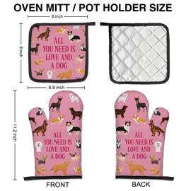 GEYGIE All You Need is Love and a Dog, Funny Oven Mitts and Pot Holders Set, Cute Dog Cooking Baking Baking Tools, Gifts for Dog Lovers, Kitchen Gifts for Mom Sister Aunt Coworker Women
