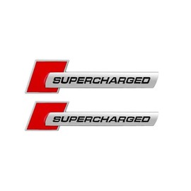 GAPPORE 2pcs Metal Supercharged Logo Car Emblem Premium Auto Badge Rear Trunk Sticker Side Fender Decal (Chrome-red)