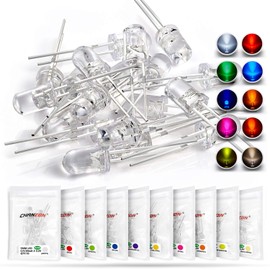 Chanzon 100pcs 5mm LED Diode Lights Assortment 10 Colors x 10pcs Diodes (Clear Transparent Lens) Emitting Lighting Bulb Lamp Assorted Kit Variety Color White Red Yellow Green Blue Orange UV Pink