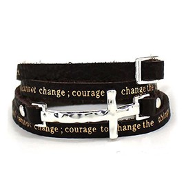 4031163 Serenity Prayer Leather Wrap Bracelet With Cross AA Al anon 12 Step